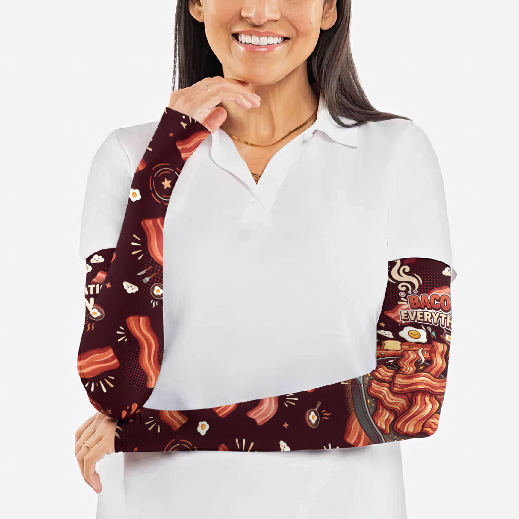 International Bacon Day Arm Sleeves Retro Bacon Pattern With Sizzling Skillet Graphic