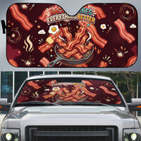 International Bacon Day Auto Sun Shade Retro Bacon Pattern With Sizzling Skillet Graphic