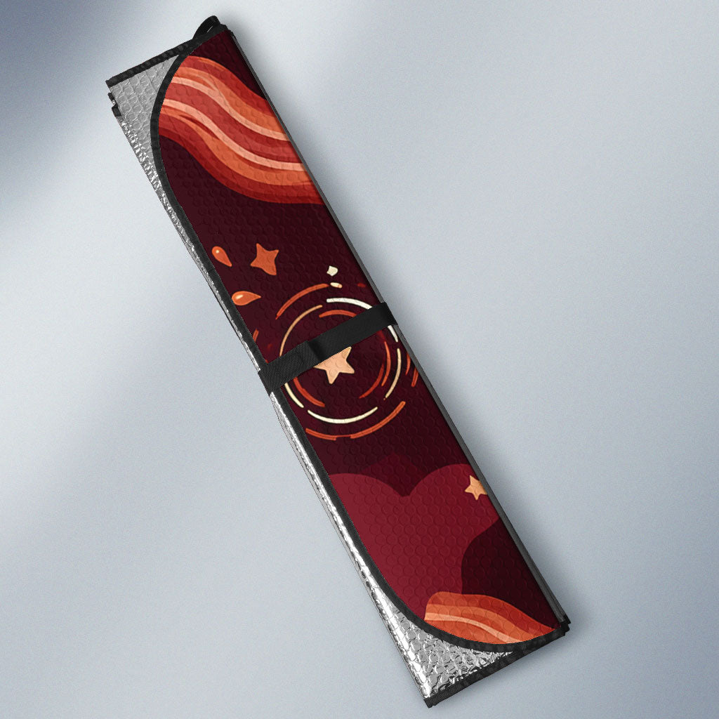 International Bacon Day Auto Sun Shade Retro Bacon Pattern With Sizzling Skillet Graphic