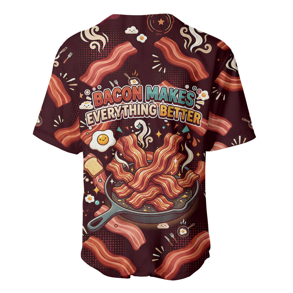 International Bacon Day Baseball Jersey Retro Bacon Pattern With Sizzling Skillet Graphic