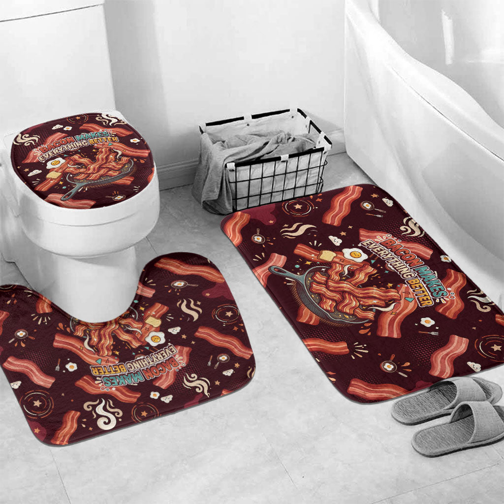 International Bacon Day Bathroom Set Retro Bacon Pattern With Sizzling Skillet Graphic