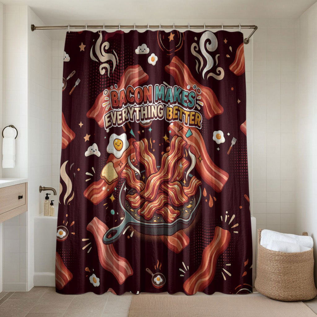 International Bacon Day Bathroom Set Retro Bacon Pattern With Sizzling Skillet Graphic