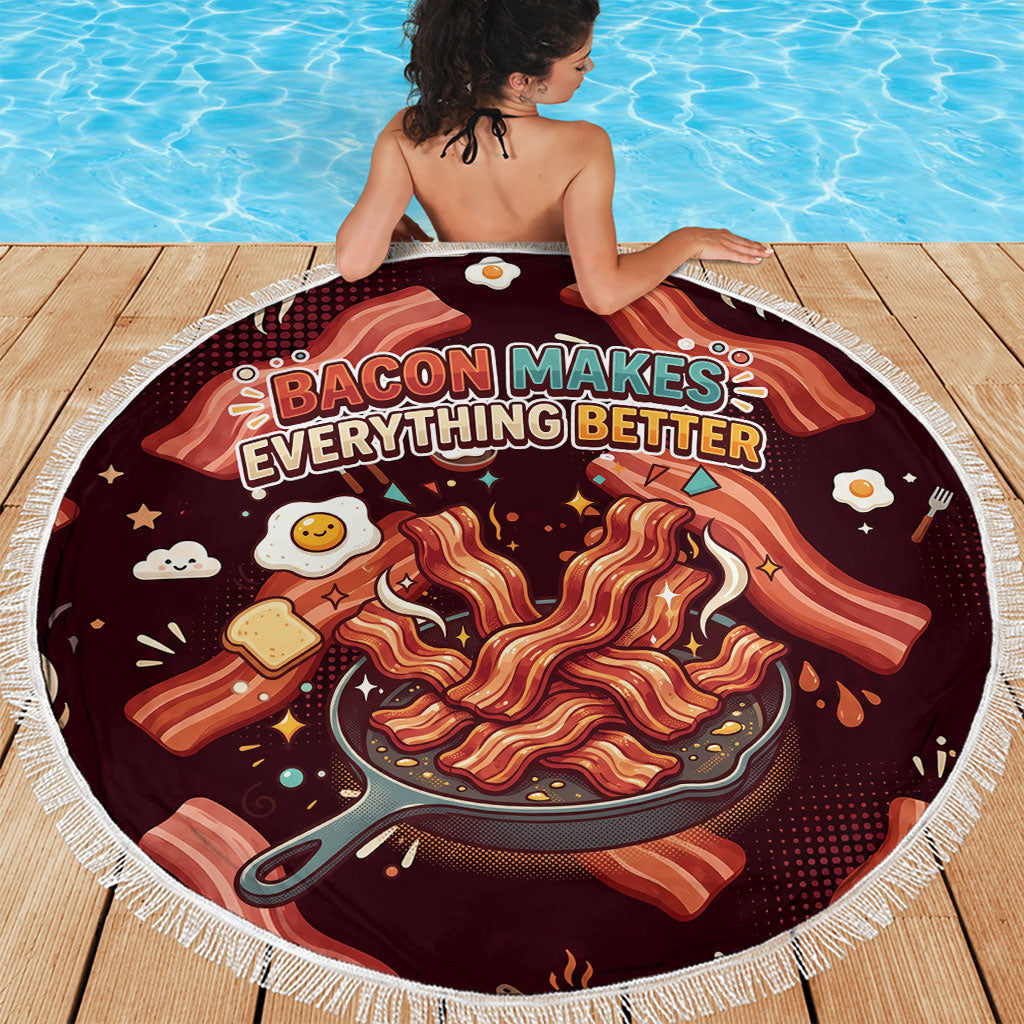 International Bacon Day Beach Blanket Retro Bacon Pattern With Sizzling Skillet Graphic