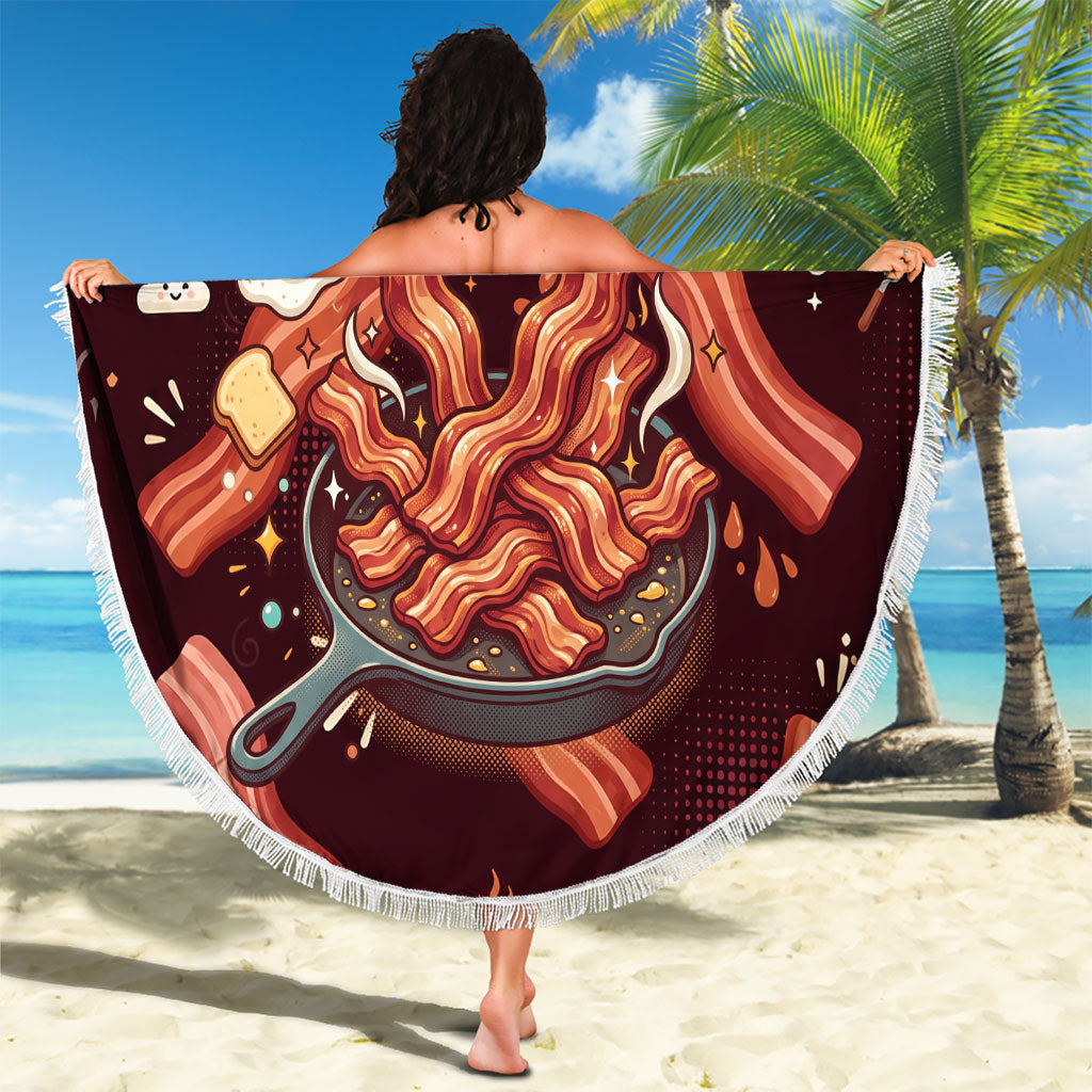 International Bacon Day Beach Blanket Retro Bacon Pattern With Sizzling Skillet Graphic