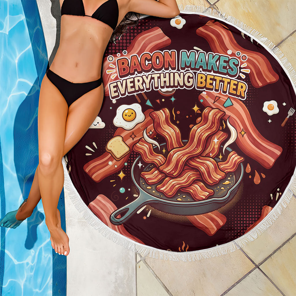 International Bacon Day Beach Blanket Retro Bacon Pattern With Sizzling Skillet Graphic