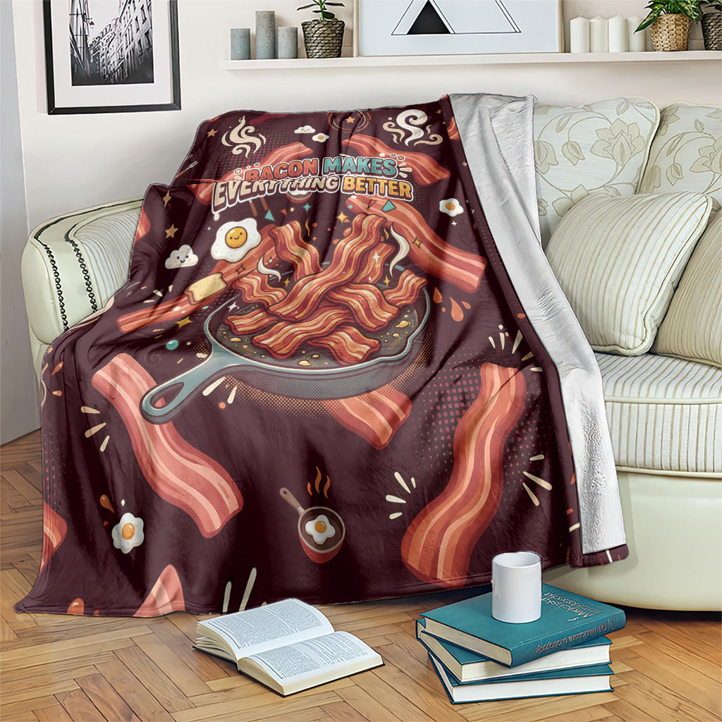International Bacon Day Blanket Retro Bacon Pattern With Sizzling Skillet Graphic
