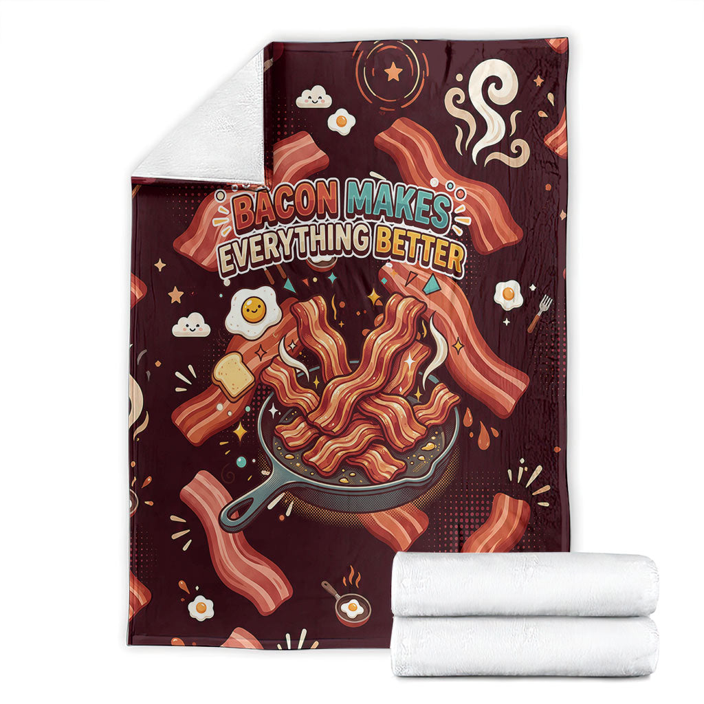 International Bacon Day Blanket Retro Bacon Pattern With Sizzling Skillet Graphic