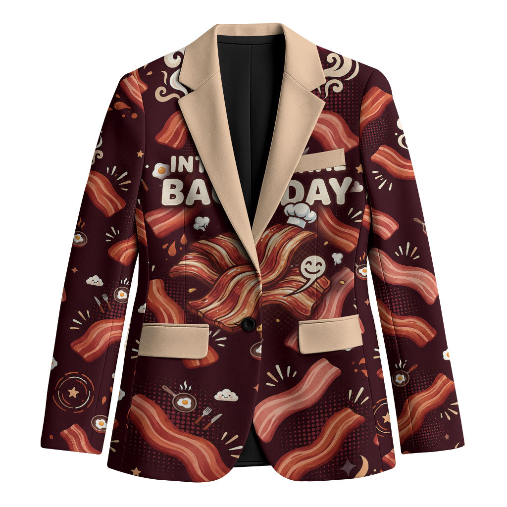 International Bacon Day Blazer Retro Bacon Pattern With Sizzling Skillet Graphic