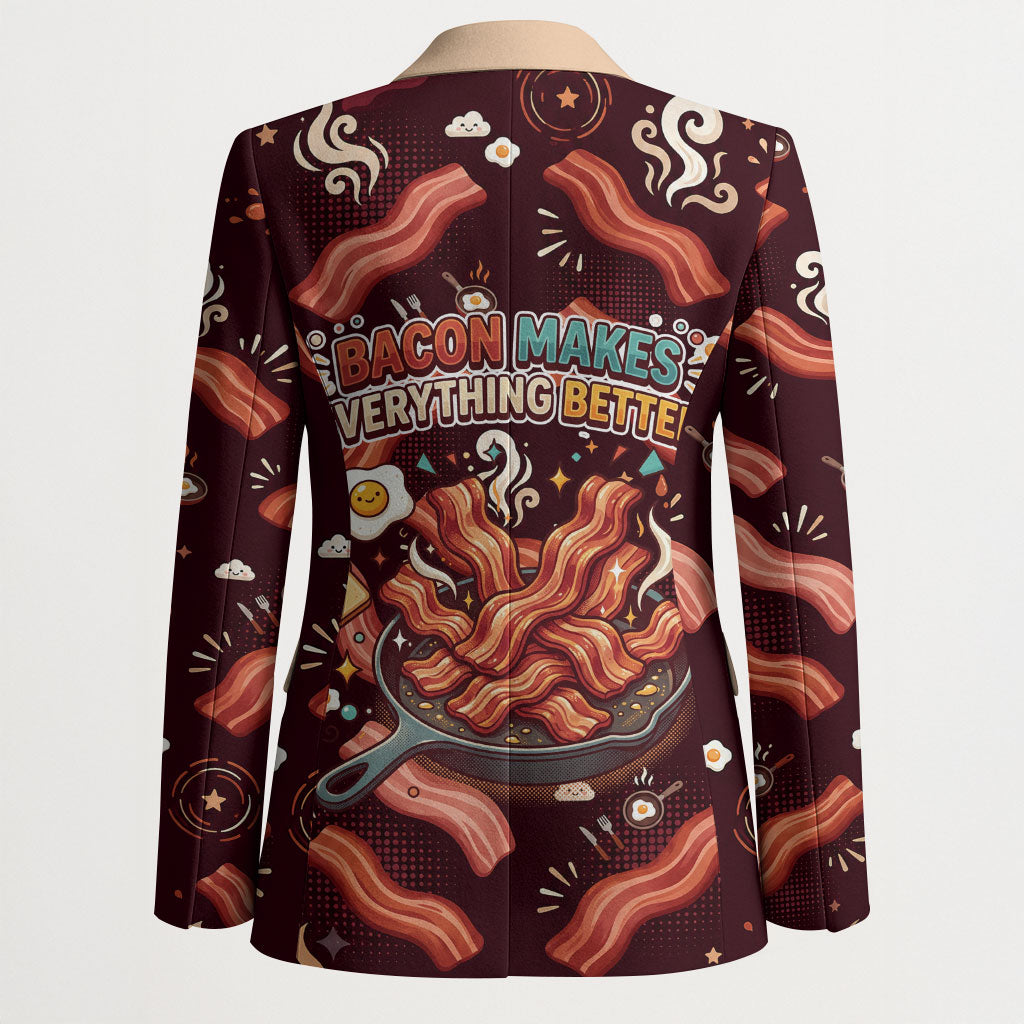 International Bacon Day Blazer Retro Bacon Pattern With Sizzling Skillet Graphic