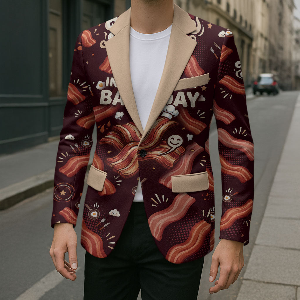 International Bacon Day Blazer Retro Bacon Pattern With Sizzling Skillet Graphic