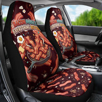 International Bacon Day Car Seat Cover Retro Bacon Pattern With Sizzling Skillet Graphic