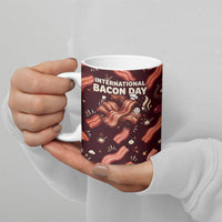 International Bacon Day Ceramic Mug Retro Bacon Pattern With Sizzling Skillet Graphic