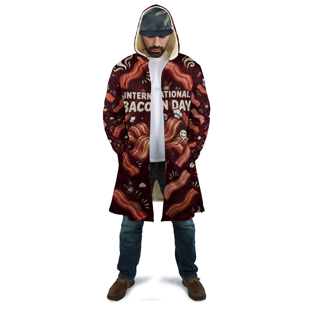 International Bacon Day Cloak Retro Bacon Pattern With Sizzling Skillet Graphic