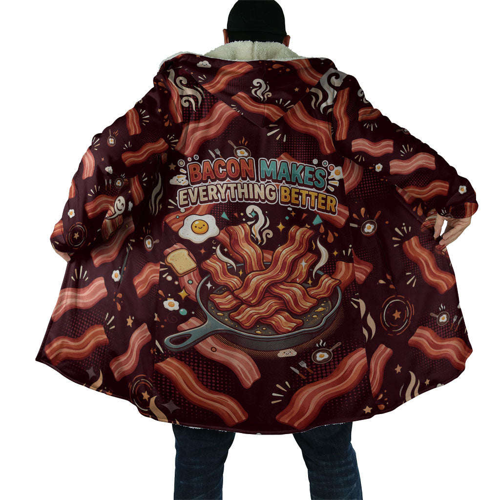 International Bacon Day Cloak Retro Bacon Pattern With Sizzling Skillet Graphic