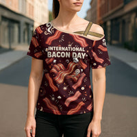 International Bacon Day Cross Shoulder Shirt Retro Bacon Pattern With Sizzling Skillet Graphic