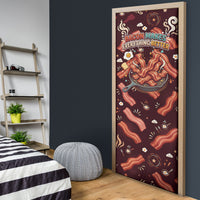 International Bacon Day Door Cover Retro Bacon Pattern With Sizzling Skillet Graphic