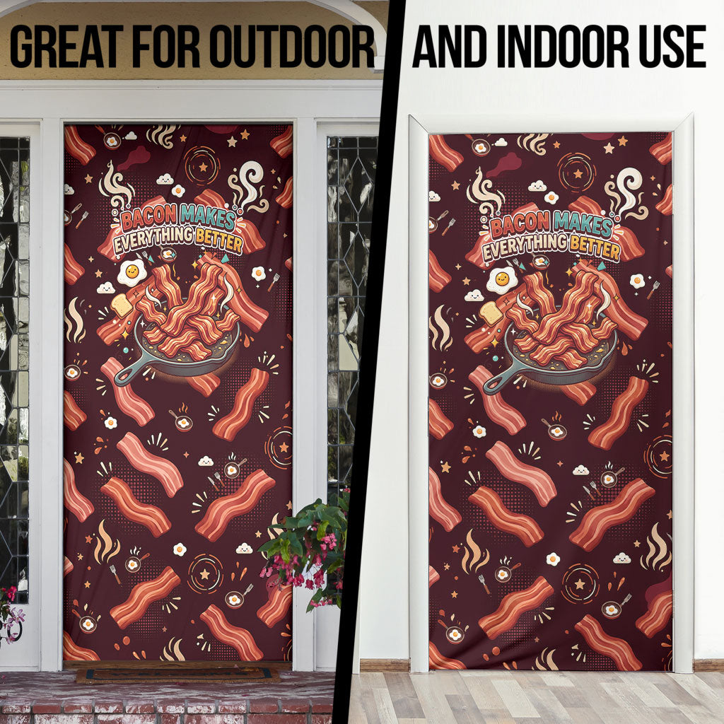 International Bacon Day Door Cover Retro Bacon Pattern With Sizzling Skillet Graphic