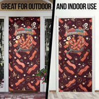 International Bacon Day Door Cover Retro Bacon Pattern With Sizzling Skillet Graphic