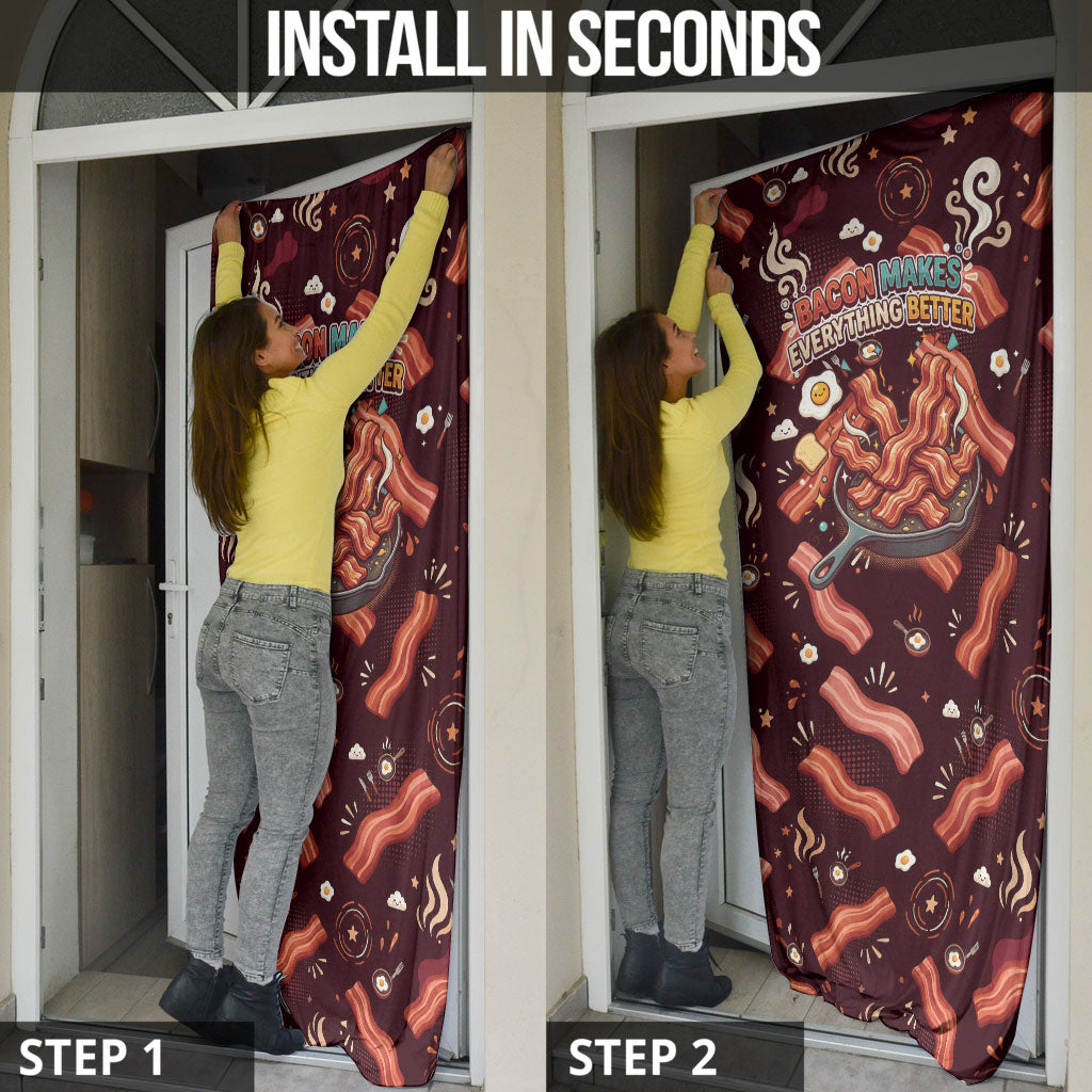 International Bacon Day Door Cover Retro Bacon Pattern With Sizzling Skillet Graphic