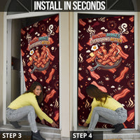 International Bacon Day Door Cover Retro Bacon Pattern With Sizzling Skillet Graphic