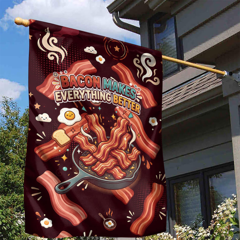 International Bacon Day Garden Flag Retro Bacon Pattern With Sizzling Skillet Graphic