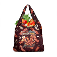 International Bacon Day Grocery Bag Retro Bacon Pattern With Sizzling Skillet Graphic