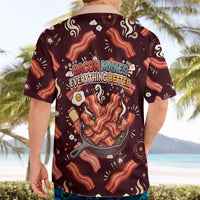 International Bacon Day Hawaiian Shirt Retro Bacon Pattern With Sizzling Skillet Graphic