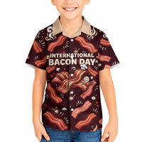 International Bacon Day Hawaiian Shirt Retro Bacon Pattern With Sizzling Skillet Graphic