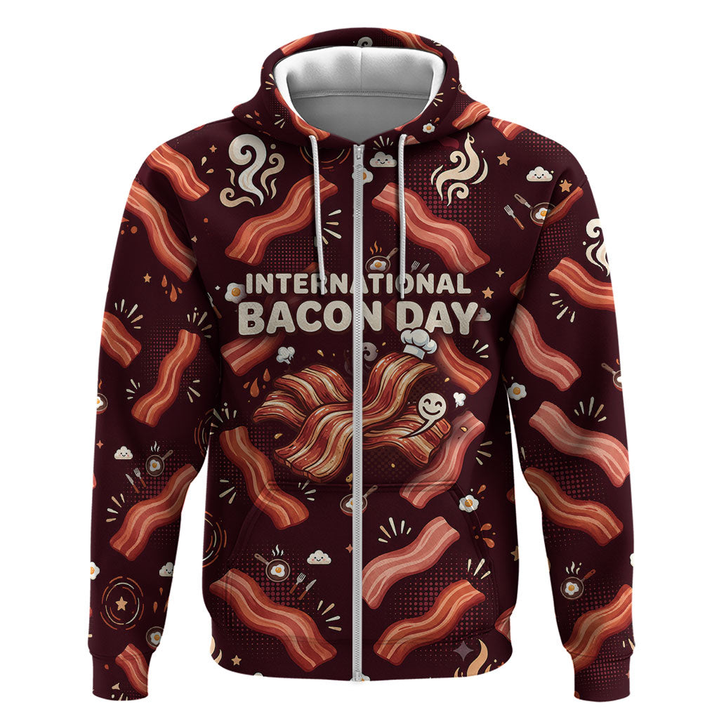 International Bacon Day Hoodie Retro Bacon Pattern With Sizzling Skillet Graphic