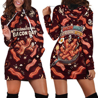 International Bacon Day Hoodie Dress Retro Bacon Pattern With Sizzling Skillet Graphic