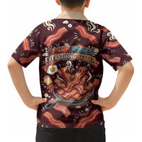 International Bacon Day Kid Hawaiian Shirt Retro Bacon Pattern With Sizzling Skillet Graphic
