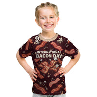 International Bacon Day Kid T Shirt Retro Bacon Pattern With Sizzling Skillet Graphic