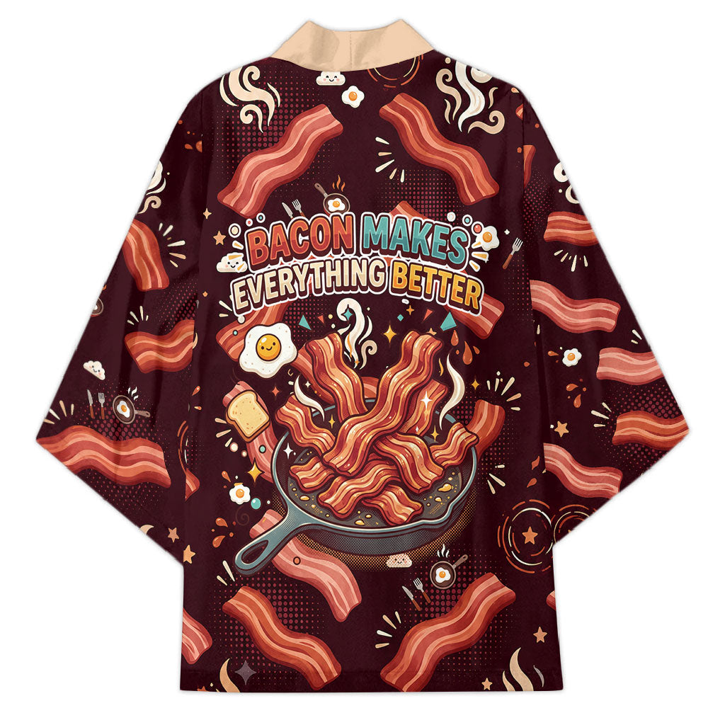 International Bacon Day Kimono Retro Bacon Pattern With Sizzling Skillet Graphic