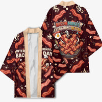 International Bacon Day Kimono Retro Bacon Pattern With Sizzling Skillet Graphic