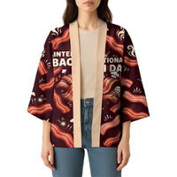 International Bacon Day Kimono Retro Bacon Pattern With Sizzling Skillet Graphic