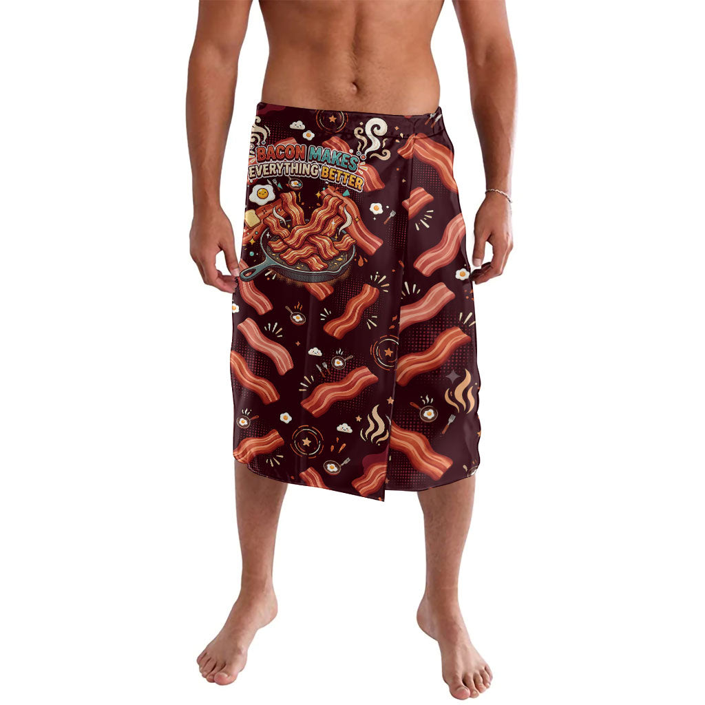 International Bacon Day Lavalava Retro Bacon Pattern With Sizzling Skillet Graphic