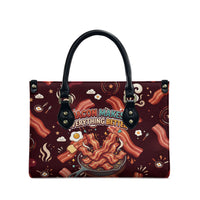 International Bacon Day Leather Bag Retro Bacon Pattern With Sizzling Skillet Graphic