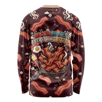 International Bacon Day Long Sleeve Shirt Retro Bacon Pattern With Sizzling Skillet Graphic