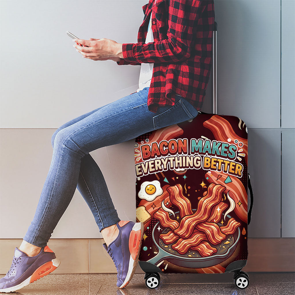International Bacon Day Luggage Cover Retro Bacon Pattern With Sizzling Skillet Graphic