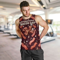 International Bacon Day Men Tank Top Retro Bacon Pattern With Sizzling Skillet Graphic