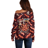 International Bacon Day Off Shoulder Sweater Retro Bacon Pattern With Sizzling Skillet Graphic