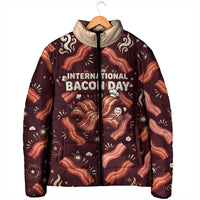 International Bacon Day Padded Jacket Retro Bacon Pattern With Sizzling Skillet Graphic