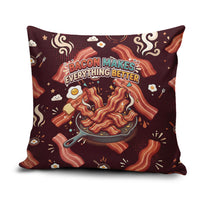 International Bacon Day Pillow Cover Retro Bacon Pattern With Sizzling Skillet Graphic