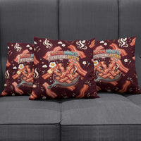 International Bacon Day Pillow Cover Retro Bacon Pattern With Sizzling Skillet Graphic