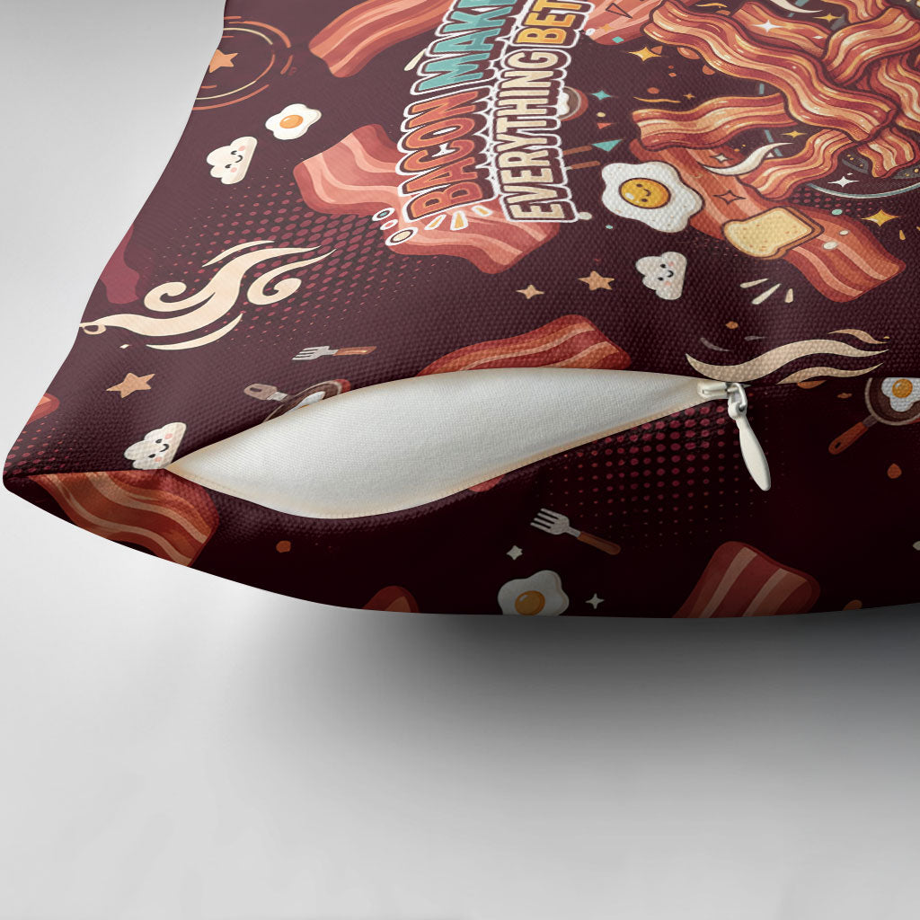 International Bacon Day Pillow Cover Retro Bacon Pattern With Sizzling Skillet Graphic