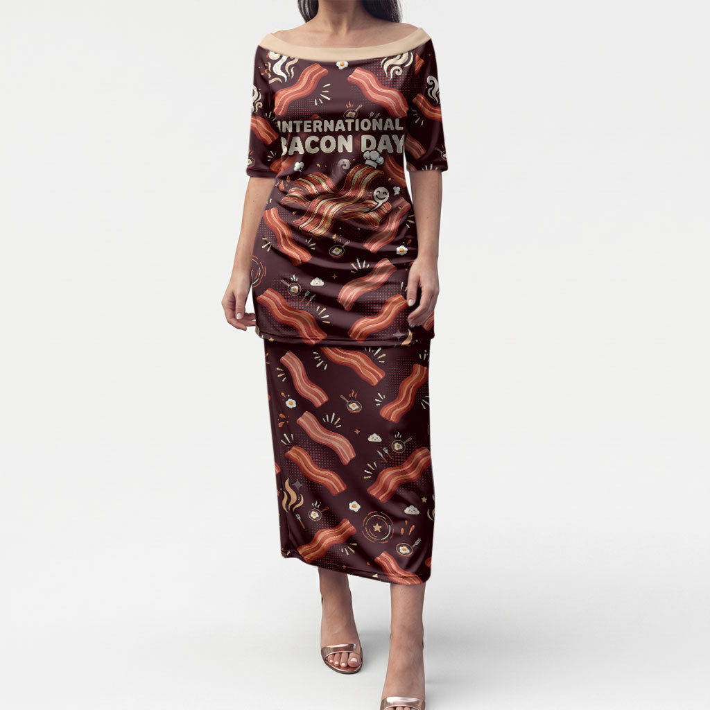 International Bacon Day Puletasi Retro Bacon Pattern With Sizzling Skillet Graphic