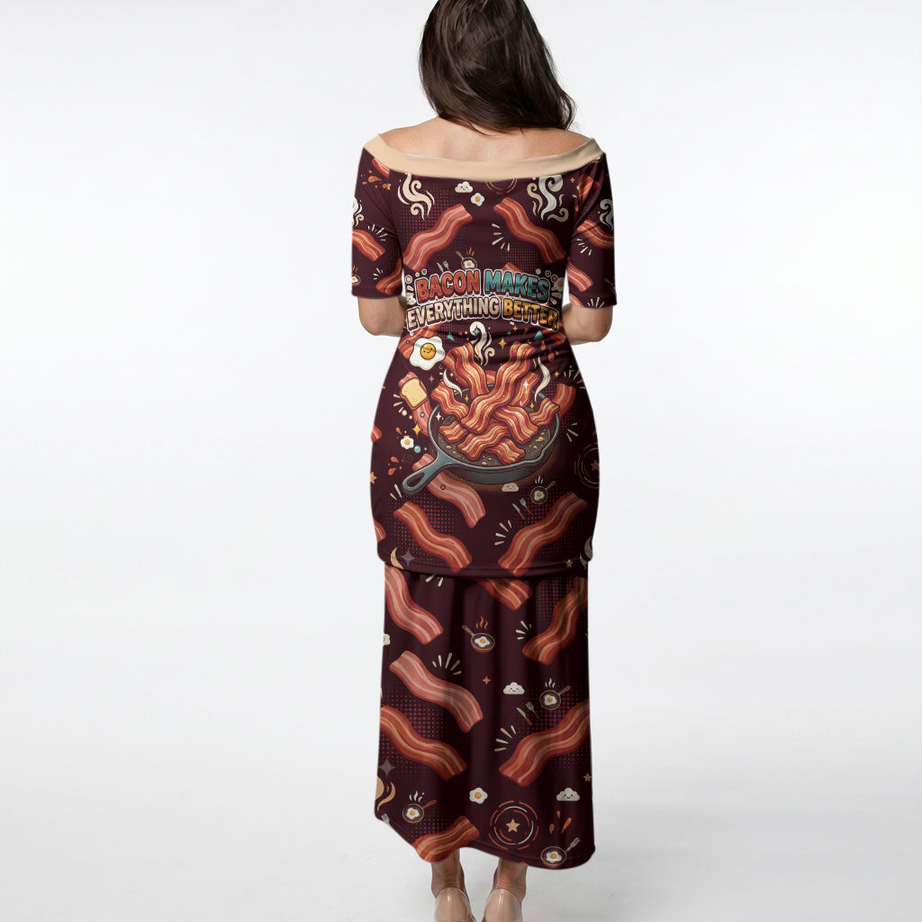 International Bacon Day Puletasi Retro Bacon Pattern With Sizzling Skillet Graphic