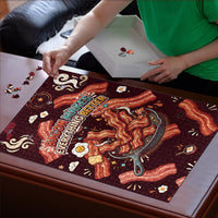 International Bacon Day Puzzle Retro Bacon Pattern With Sizzling Skillet Graphic