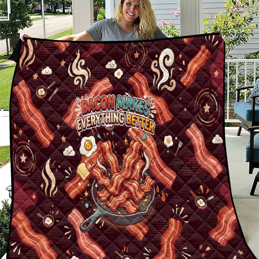 International Bacon Day Quilt Retro Bacon Pattern With Sizzling Skillet Graphic
