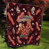 International Bacon Day Quilt Retro Bacon Pattern With Sizzling Skillet Graphic